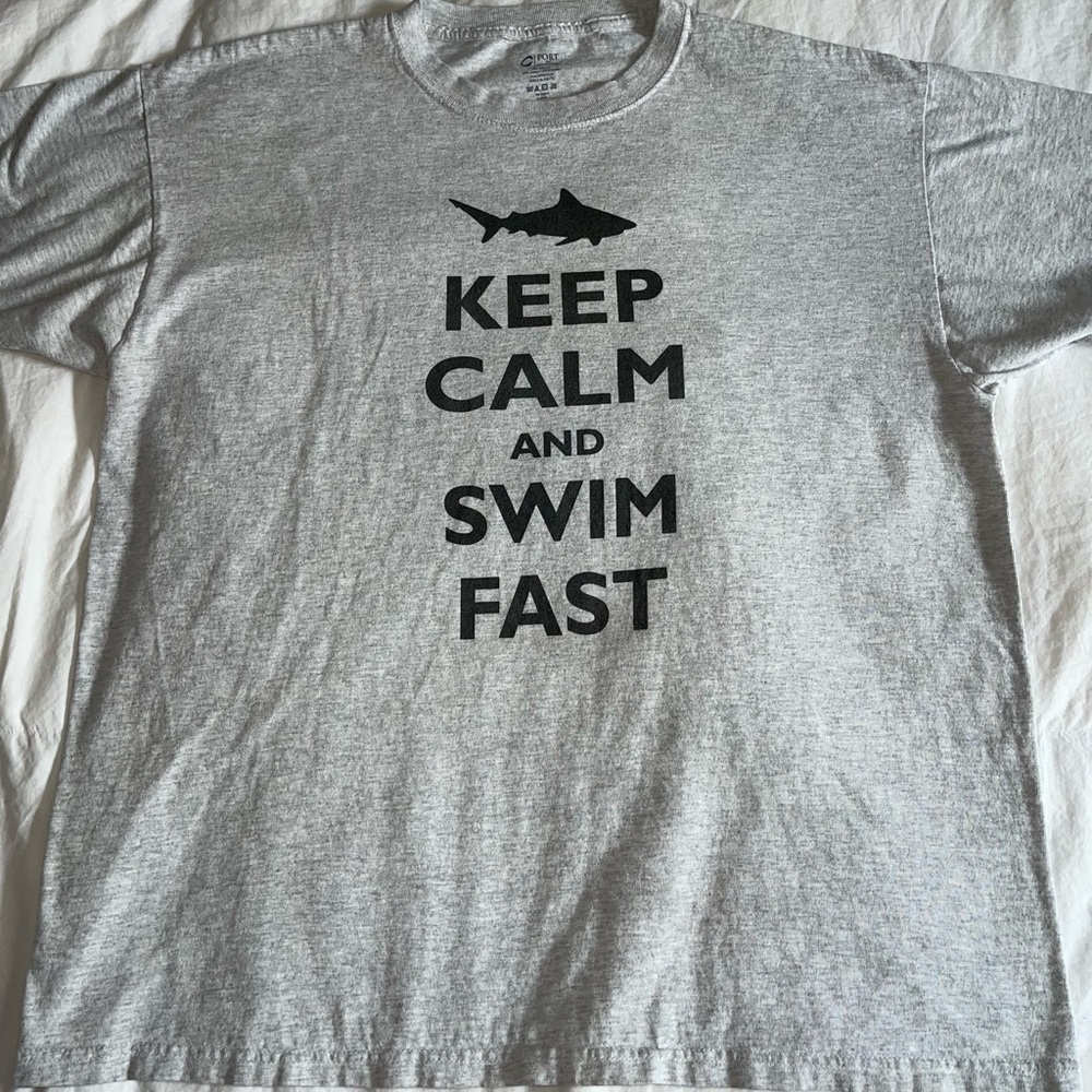 Keep Calm and Swim Fast shark T-shirt Size XL